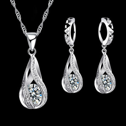 White Crystal Jewelry Set (Artificial Silver Plated)