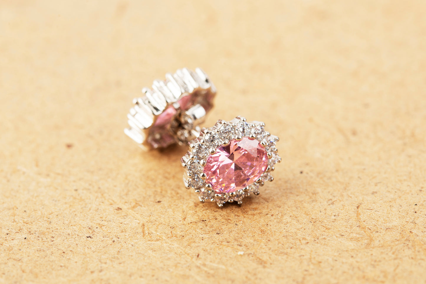 Baby Pink Hand made Zircon silver Earrings (925 Sterling Silver)
