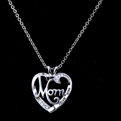 Women I Love You MOM Heart Crystal Necklace (Artificial Silver Plated)