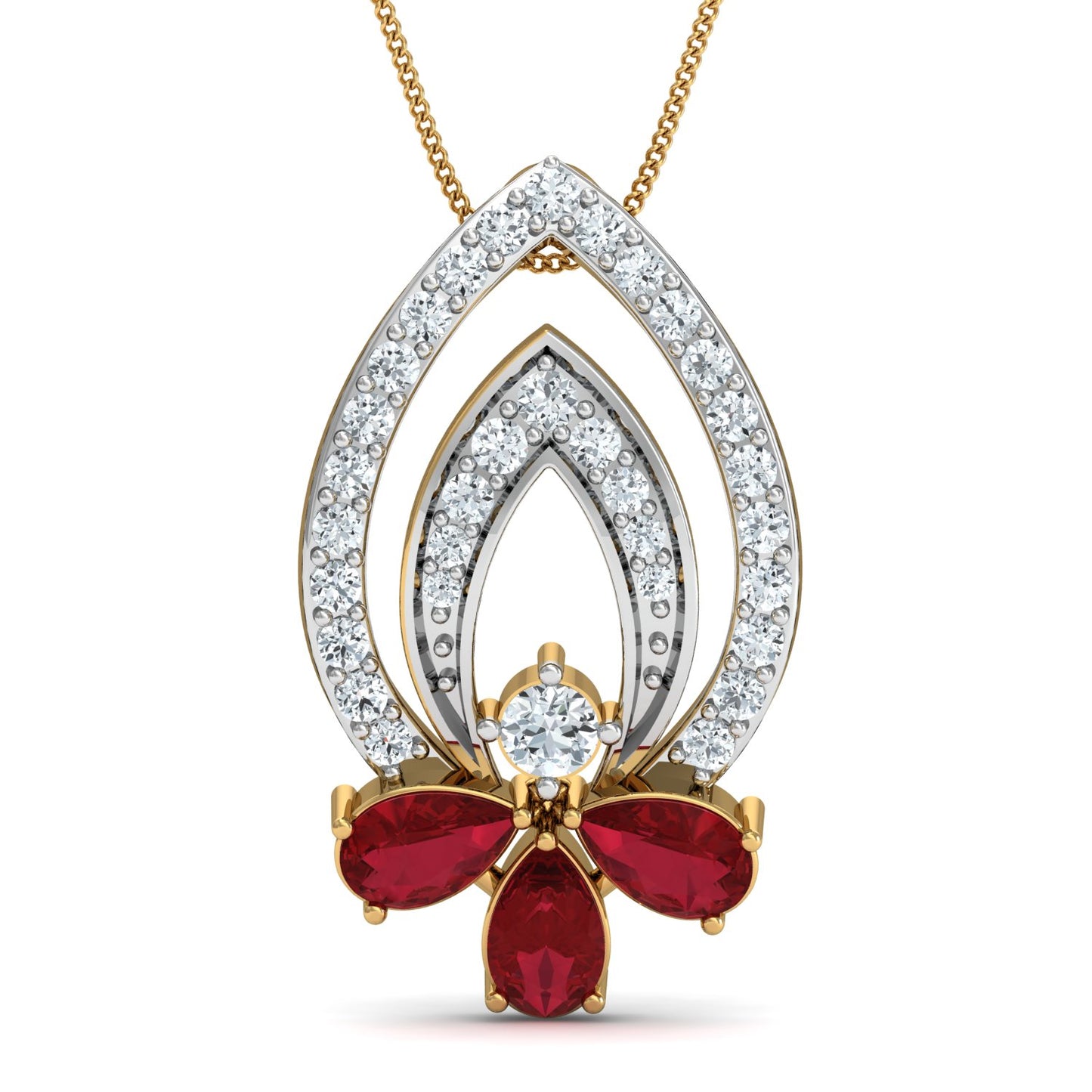 Diva maroon half flower pendant (Gold Plated 925 Sterling Silver)