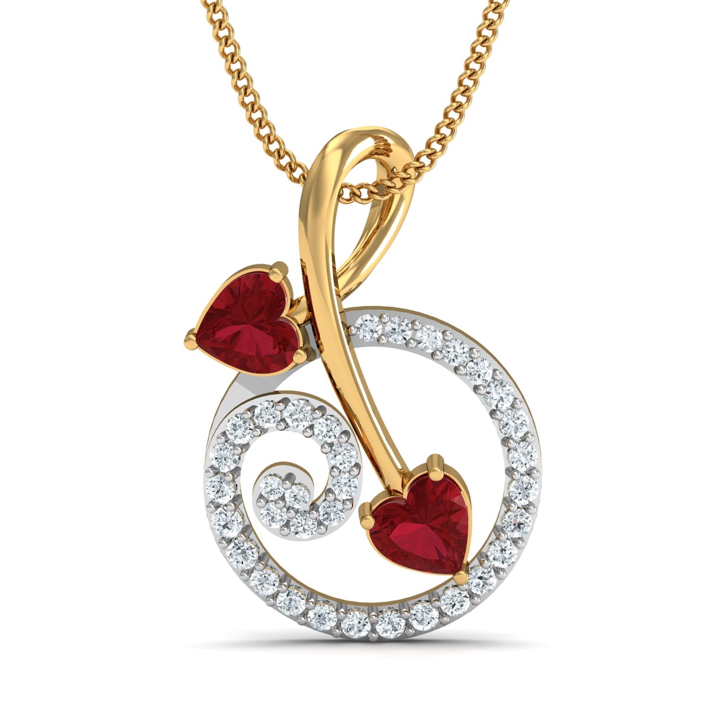 Diva maroon heart pendant (Gold Plated 925 Sterling Silver)