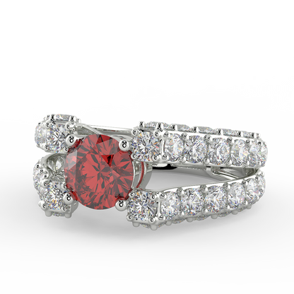 Red Zircon White Studded Ring (925 Sterling Silver)