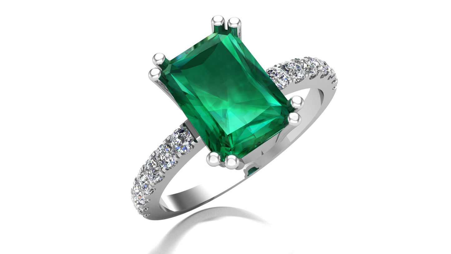 Emerald Green Cushion Cut Ring (925 Sterling Silver)
