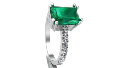 Emerald Green Cushion Cut Ring (925 Sterling Silver)