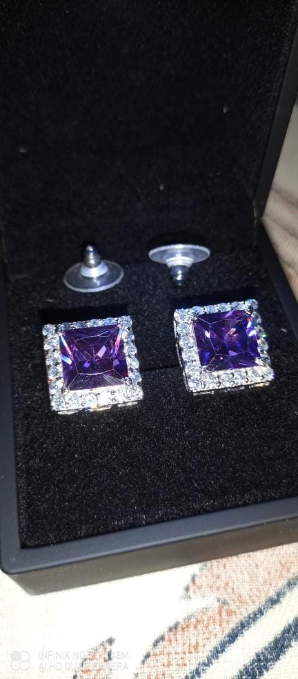 Decadent Square Cut Purple Zircon Earrings (925 Sterling Silver)