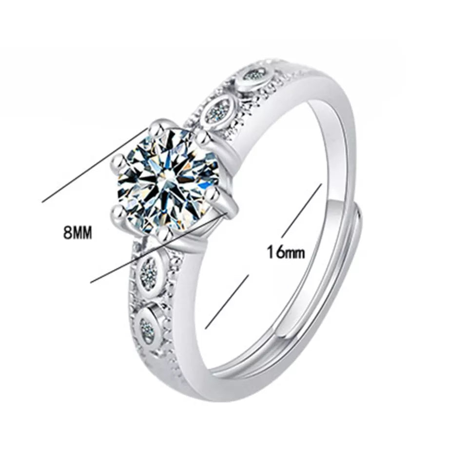 Crystal Zircon Simple Six-prong Adjustable Ring (Artificial Silver Plated)