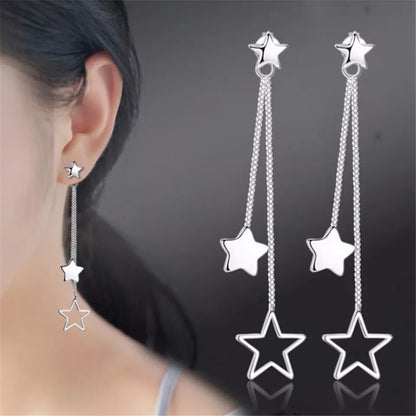 Fringe earrings girls ear ornament geometric star (Artificial Silver Plated)