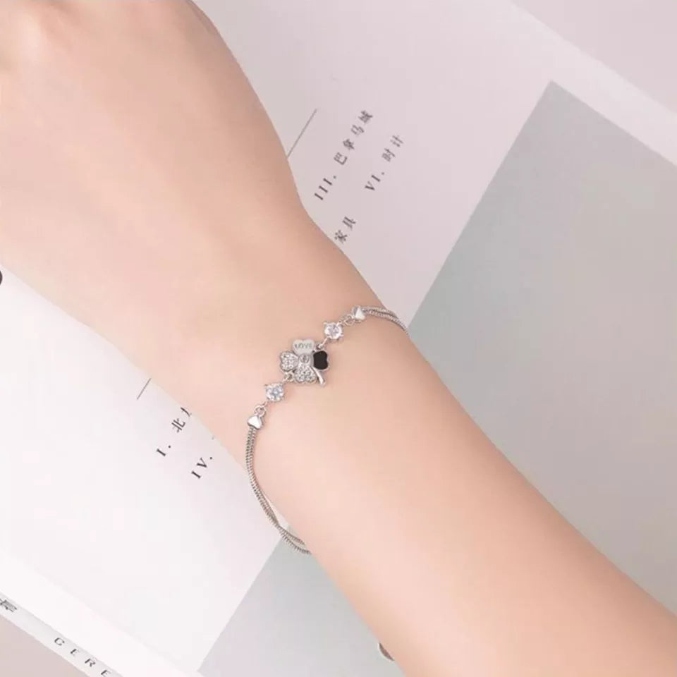 Flower crystal bracelet length 20.5CM (Artificial Silver Plated)