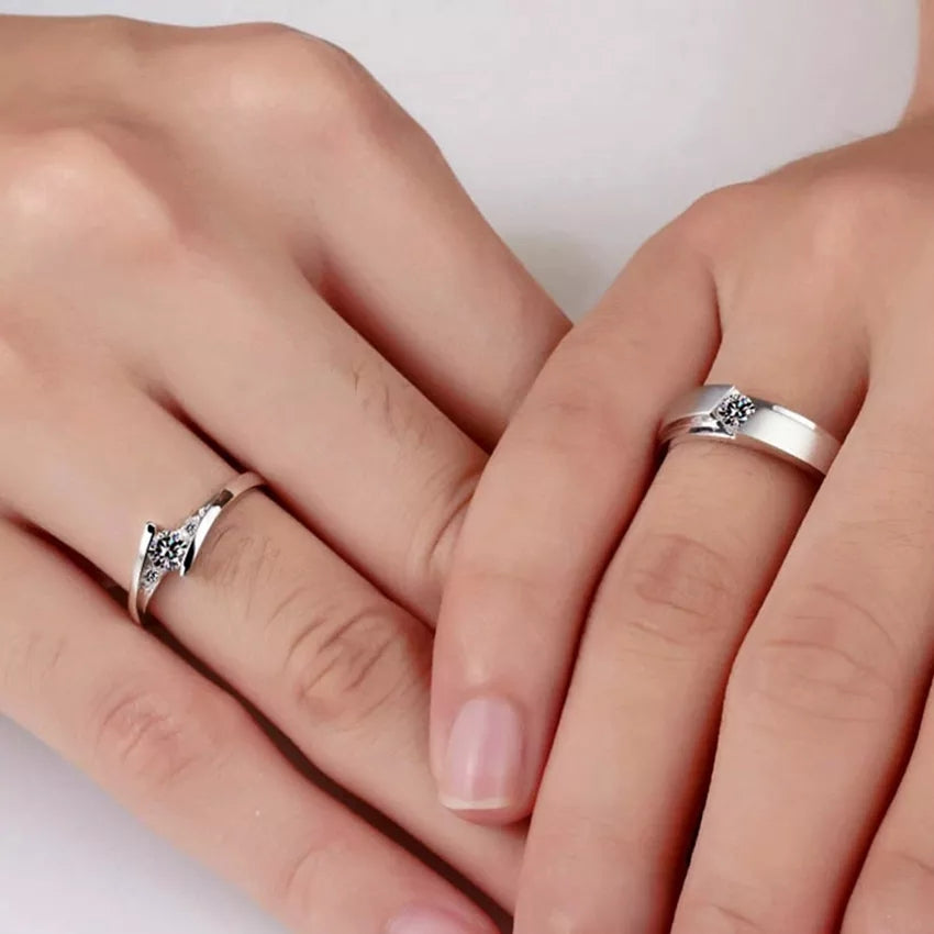 Crystal Couple Tenderness Rings (Artificial Silver Plated)
