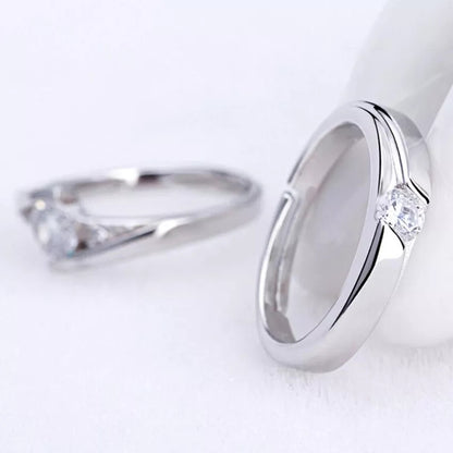 Crystal Couple Tenderness Rings (Artificial Silver Plated)