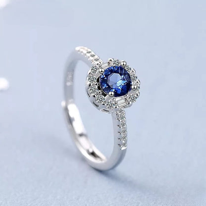 Silver Sapphire Adjustable Ring (Artificial Silver Plated)