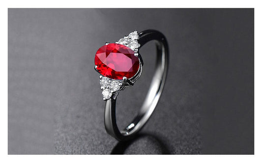 Round Ruby Adjustable Ring (Artificial Silver Plated)