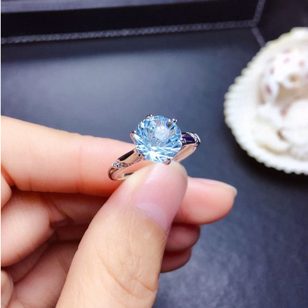 Blue Topaz Adjustable Ring (Artificial Silver Plated)