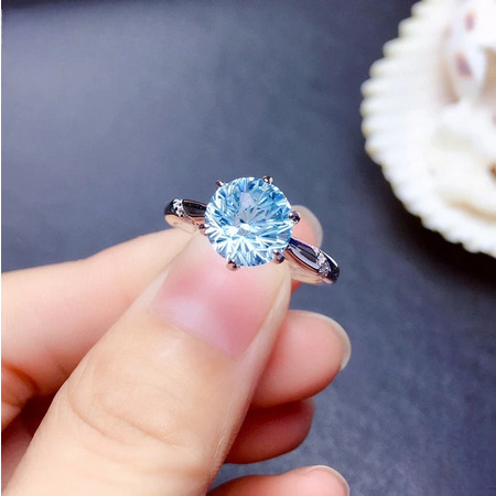 Blue Topaz Adjustable Ring (Artificial Silver Plated)
