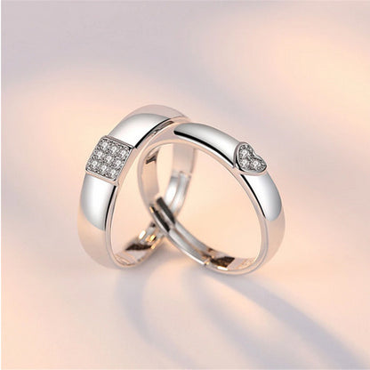 Heart Square Couple Adjustable Rings (Artificial Silver Plated)