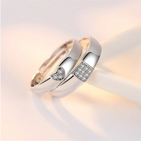 Heart Square Couple Adjustable Rings (Artificial Silver Plated)