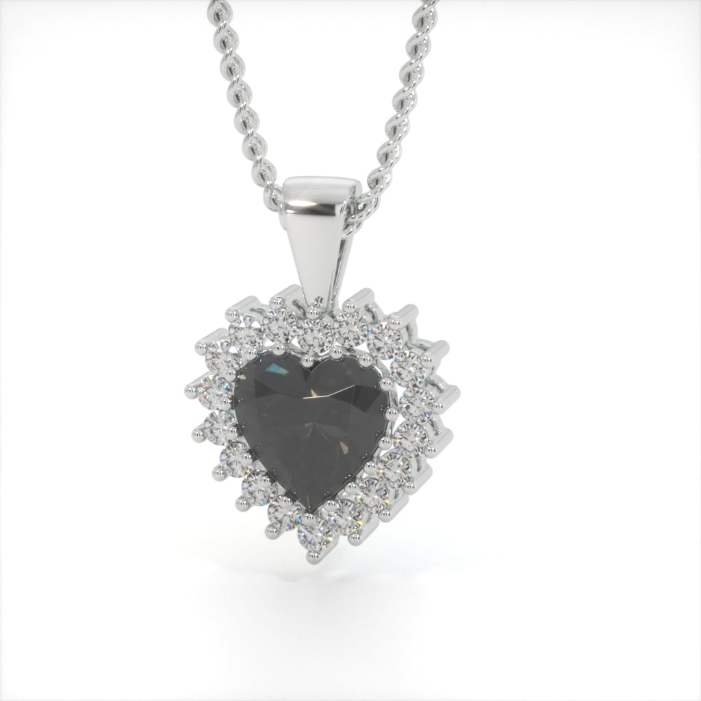 Black Zircon Heart Shaped Studded Necklace (925 Sterling Silver)