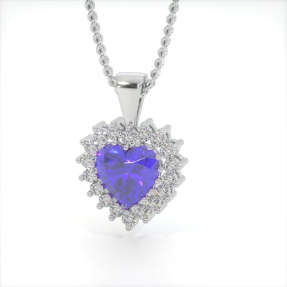 Royal Blue Zircon Heart Shaped Studded Necklace (925 Sterling Silver)