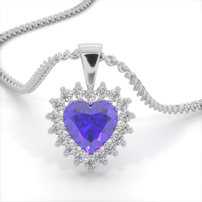 Royal Blue Zircon Heart Shaped Studded Necklace (925 Sterling Silver)