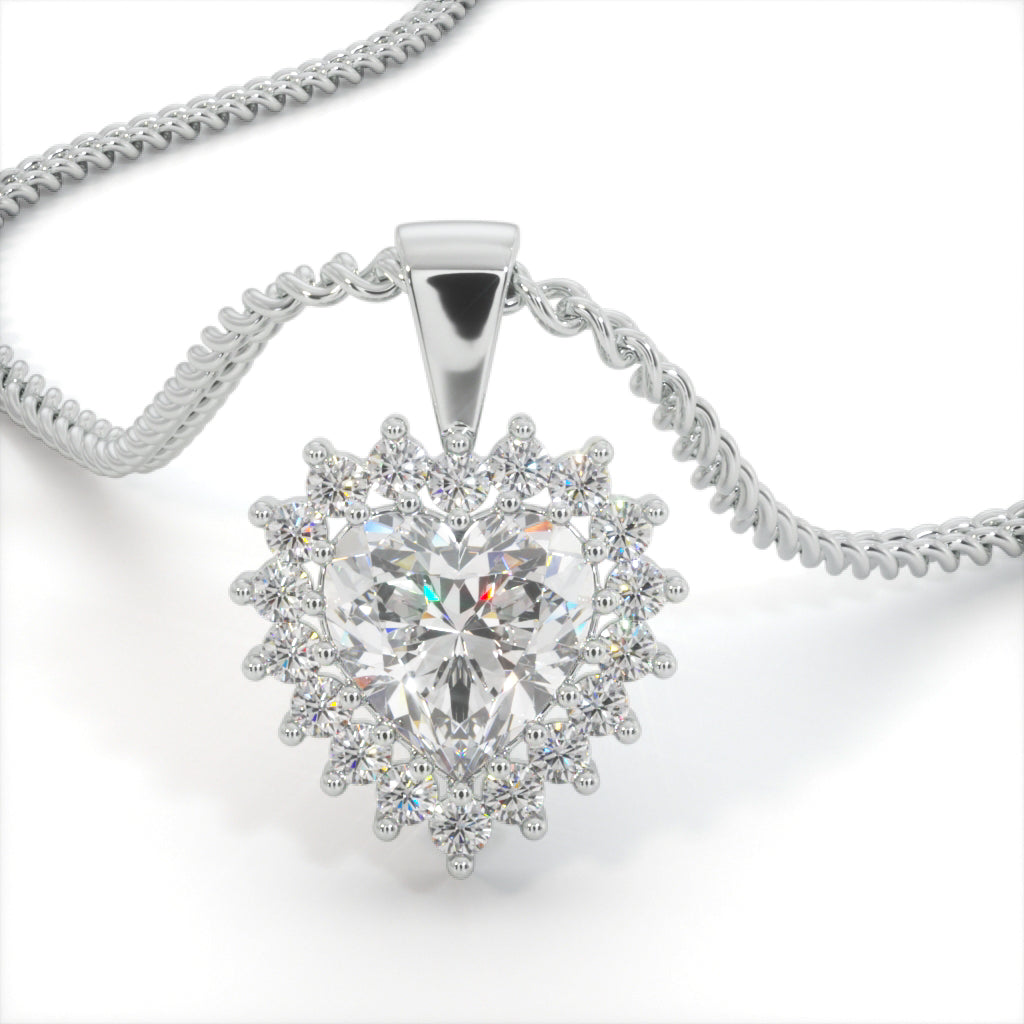 Diamond White Zircon Heart Shaped Studded Necklace (925 Sterling Silver)