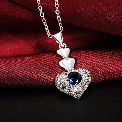 Wedding jewelry romantic blue zircon crystal heart set (Artificial Silver Plated)