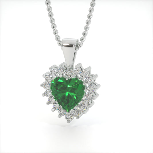Emerald Green Zircon Heart Shaped Studded Necklace (925 Sterling Silver)