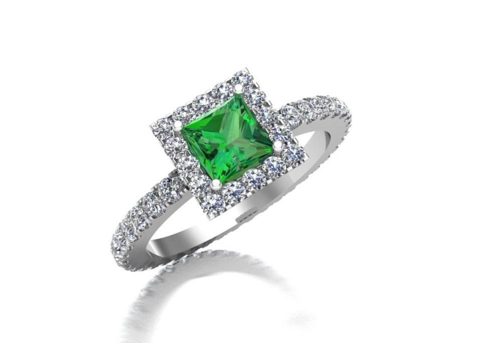 Emerald Sign Square cut ring (925 Sterling Silver)