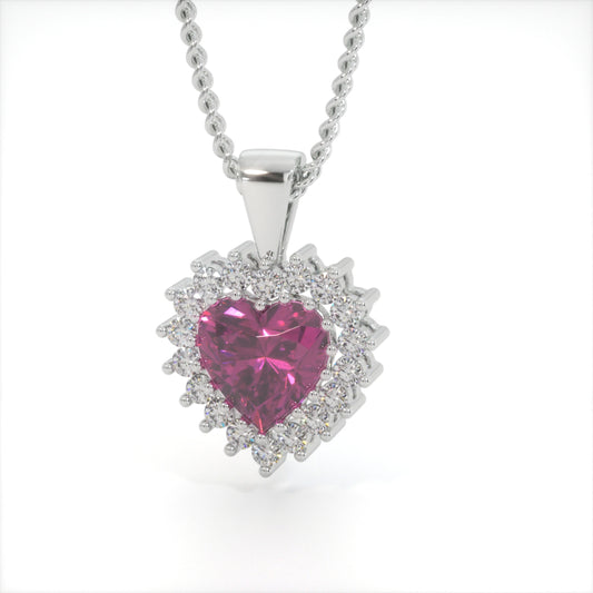 Pink Deluxe Zircon Heart Shaped Studded Necklace (925 Sterling Silver)