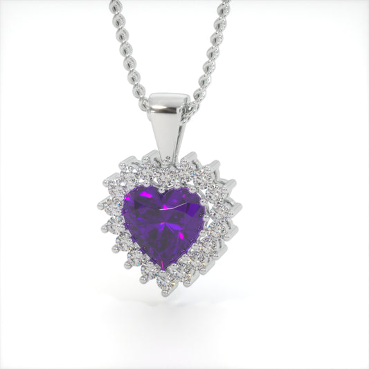 Purple Classic Zircon Heart Shaped Studded Necklace (925 Sterling Silver)