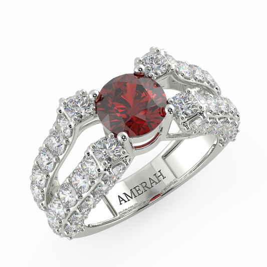 Red Zircon White Studded Ring (925 Sterling Silver)
