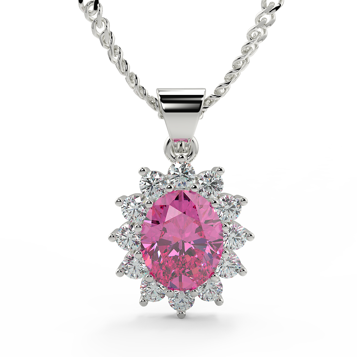 Elegant Pink Zircon Embellished Necklace (925 Sterling Silver)