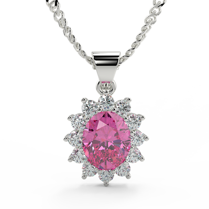 Elegant Pink Zircon Embellished Necklace (925 Sterling Silver)